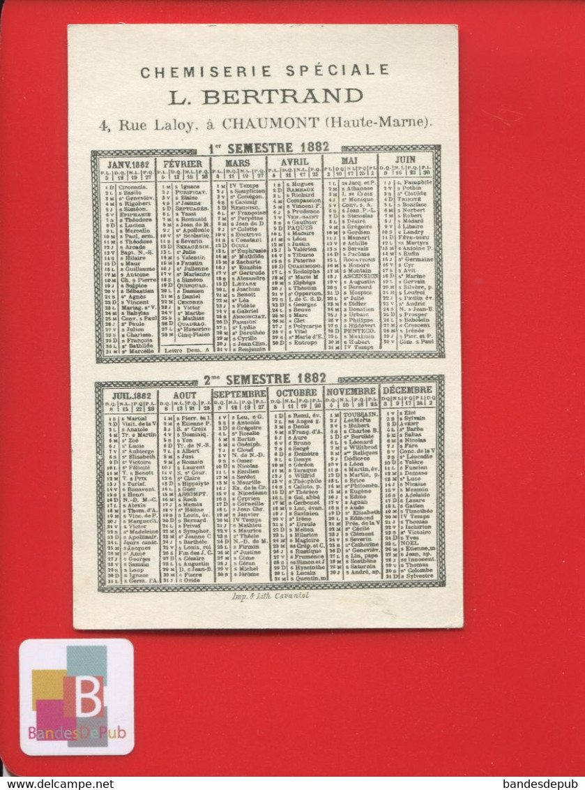 Chaumont Haute-Marne Chemiserie Bertrand Rue Laloy Superbe Chromo Calendrier 1882 Cavaniol Prusse Médailles  Militaires - Petit Format : ...-1900
