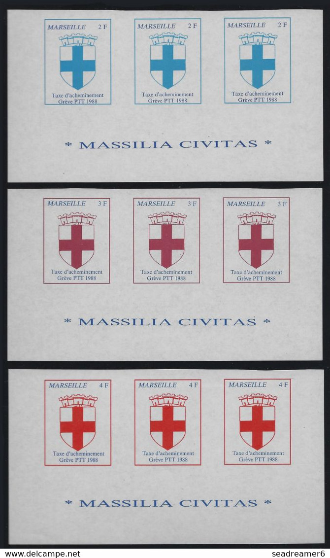 France Bas De Feuille 9 Timbres De Grève De Marseille 1988 2F, 3F & 4F  TTB - Otros & Sin Clasificación