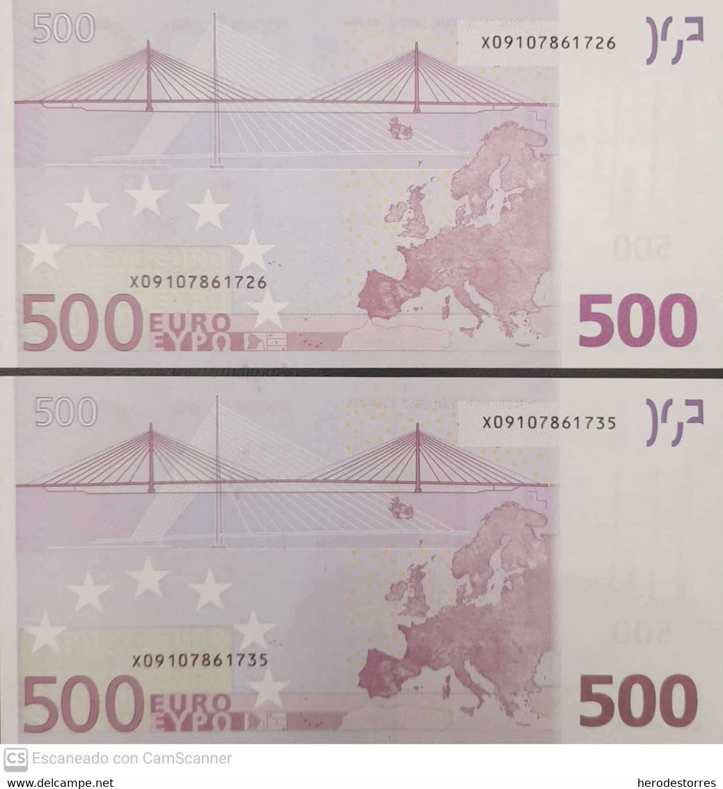 Pareja 500 EURO ALEMANIA(X) Low Nummer, R018A, TRICHET, UNC - 500 Euro