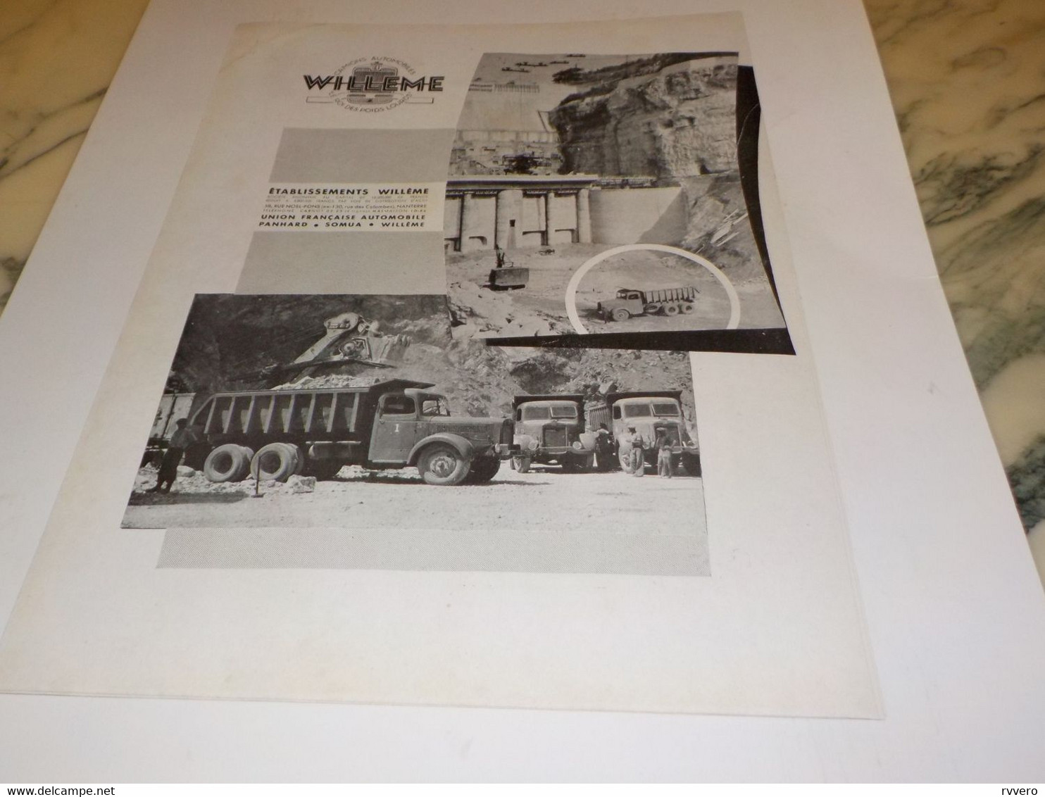 ANCIENNE PUBLICITE ETABLISSEMENTS WILLEME 1950 - Camions