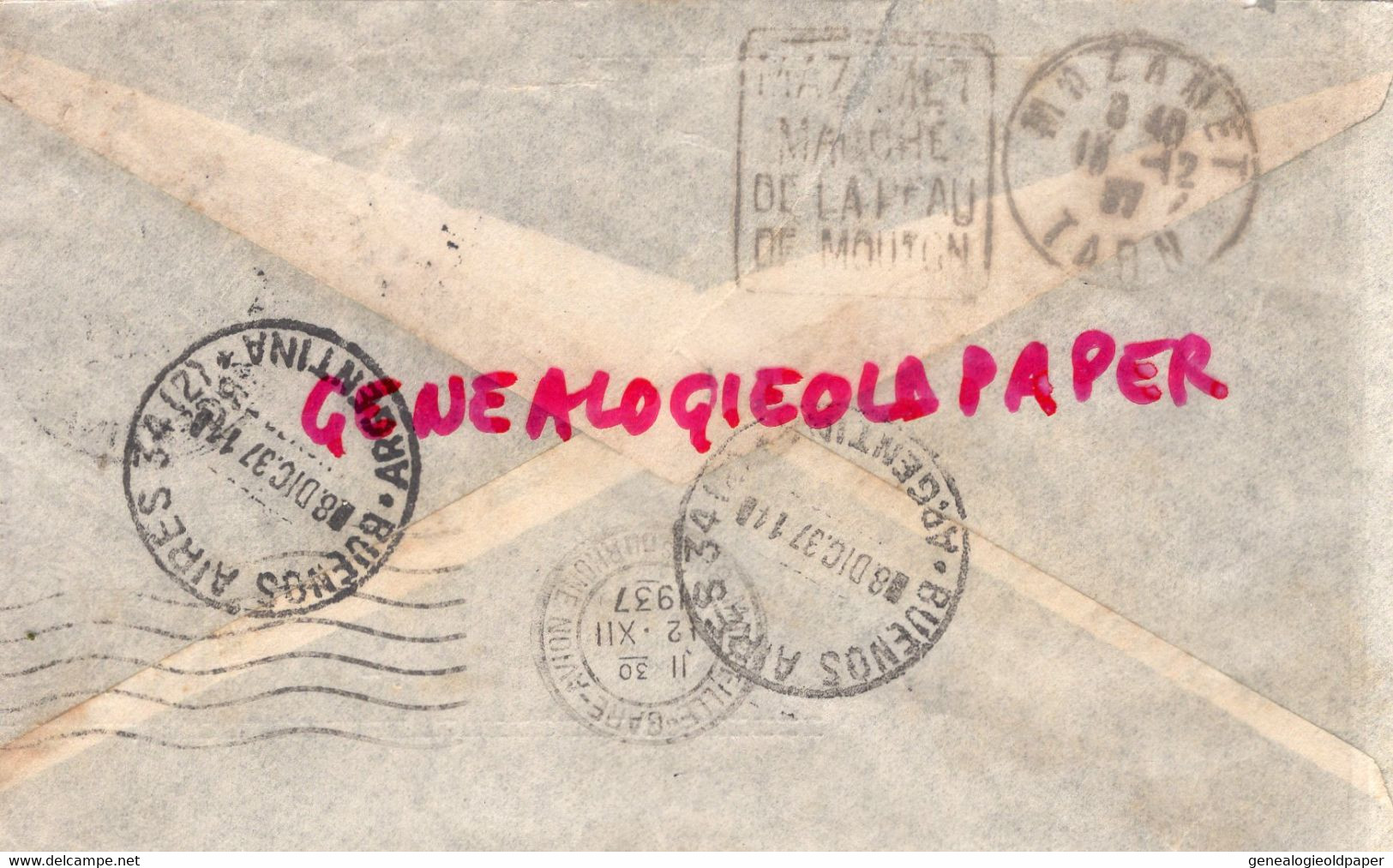 ARGENTINE- LETTRE AVION RODOLFO TARANTOLA -BDO DE IRIGOYEN 1248- BUENOS AIRES-A RICARDO FAYOS MAZAMET TARN 81- 1937 - Covers & Documents