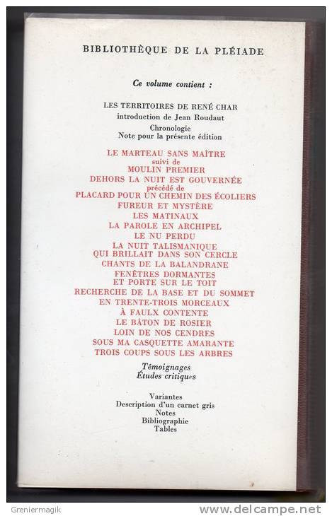 La Pléiade Nrf - René Char - Oeuvres Complètes 1983 - La Pléiade