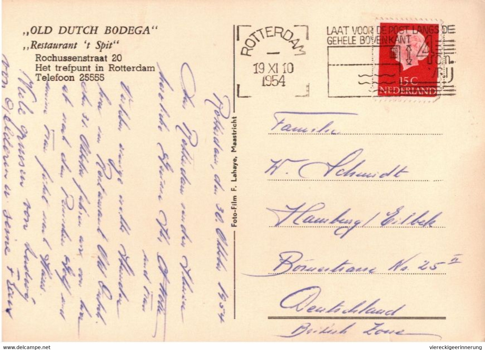 ! 1954 Alte Ansichtskarte Aus Rotterdam , Old Dutch Bodega, Gaststätte, Kuckucksuhr - Rotterdam