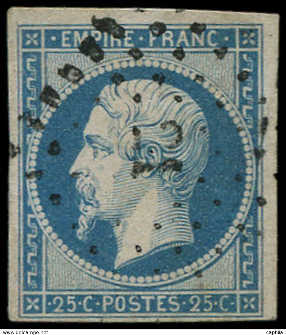 O FRANCE - Poste - 15, Petits Chiffres 21, Signé Brun (point Clair): 25c. Bleu - 1853-1860 Napoleone III