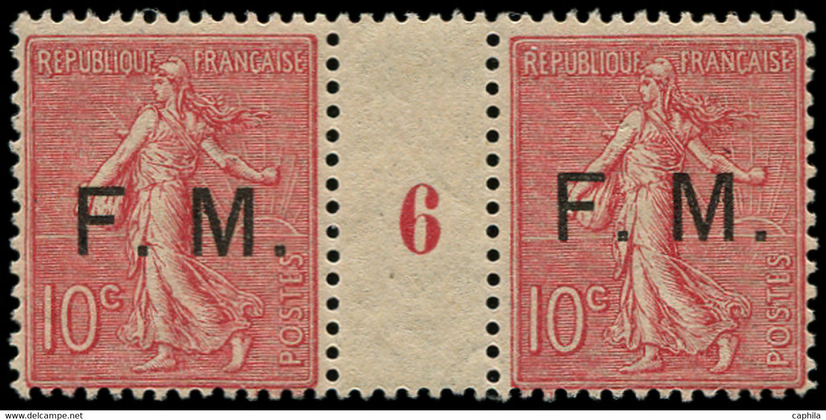 ** FRANCE - Franchise - 4, Paire Millésime "6": 10c. Semeuse Rose - Military Postage Stamps