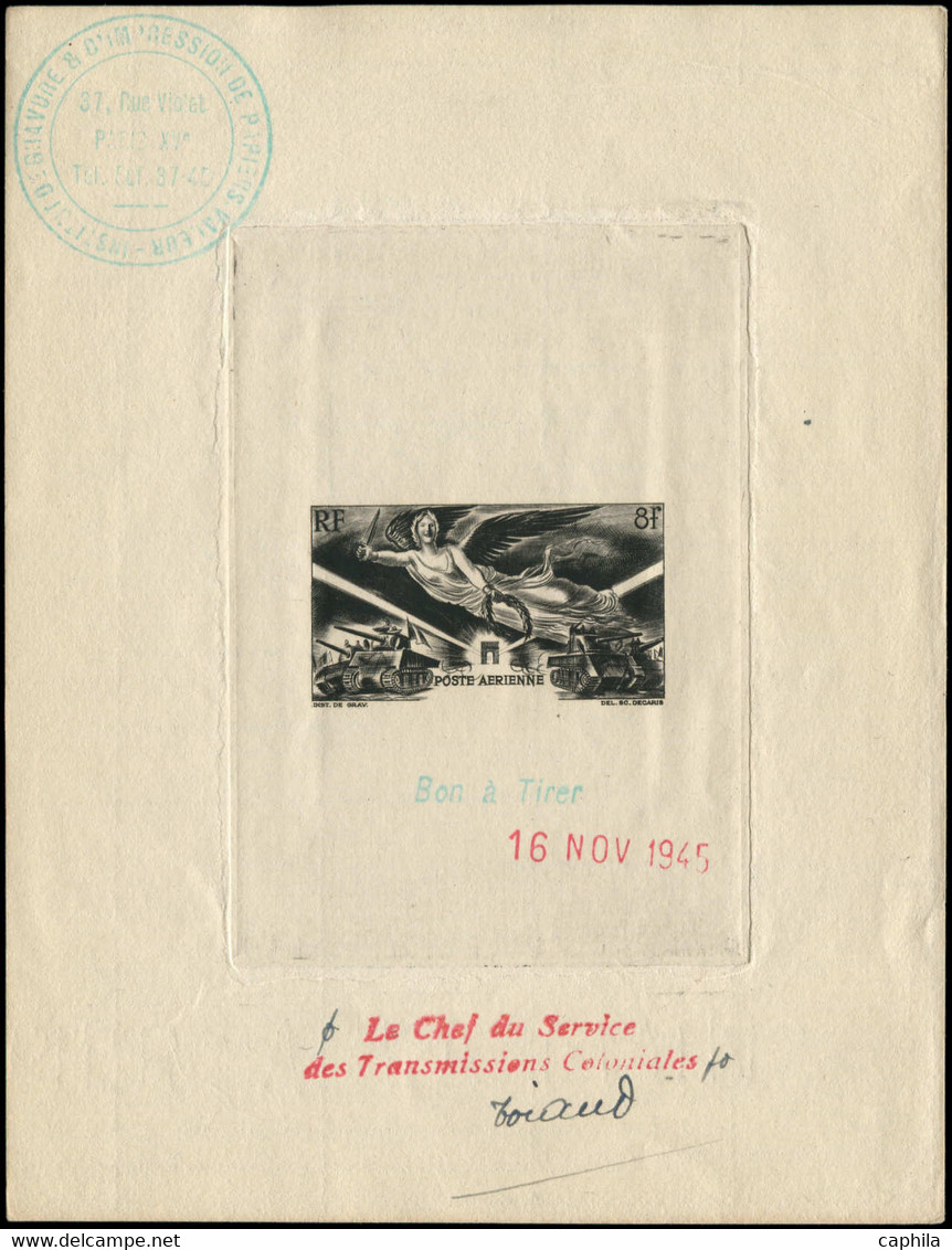 EPA COLONIES SERIES - Poste Aérienne - 1946, Anniversaire De La Victoire, épreuve D'artiste, Bon à Tirer En Noir, Datée  - Autres & Non Classés