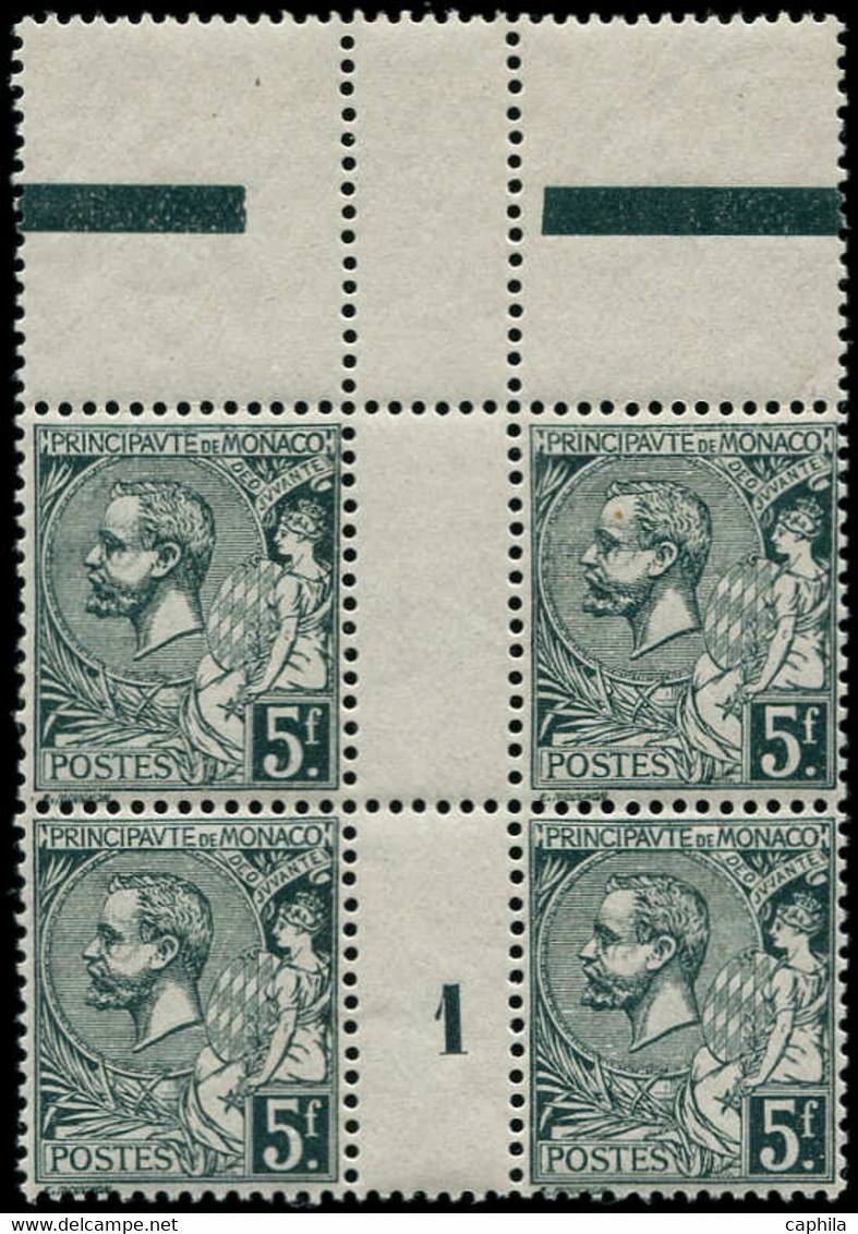 ** MONACO - Poste - 47, Bloc De 4 Millésime "1", Tir 580: 5f. Vert-gris Foncé (Maury) - Unused Stamps