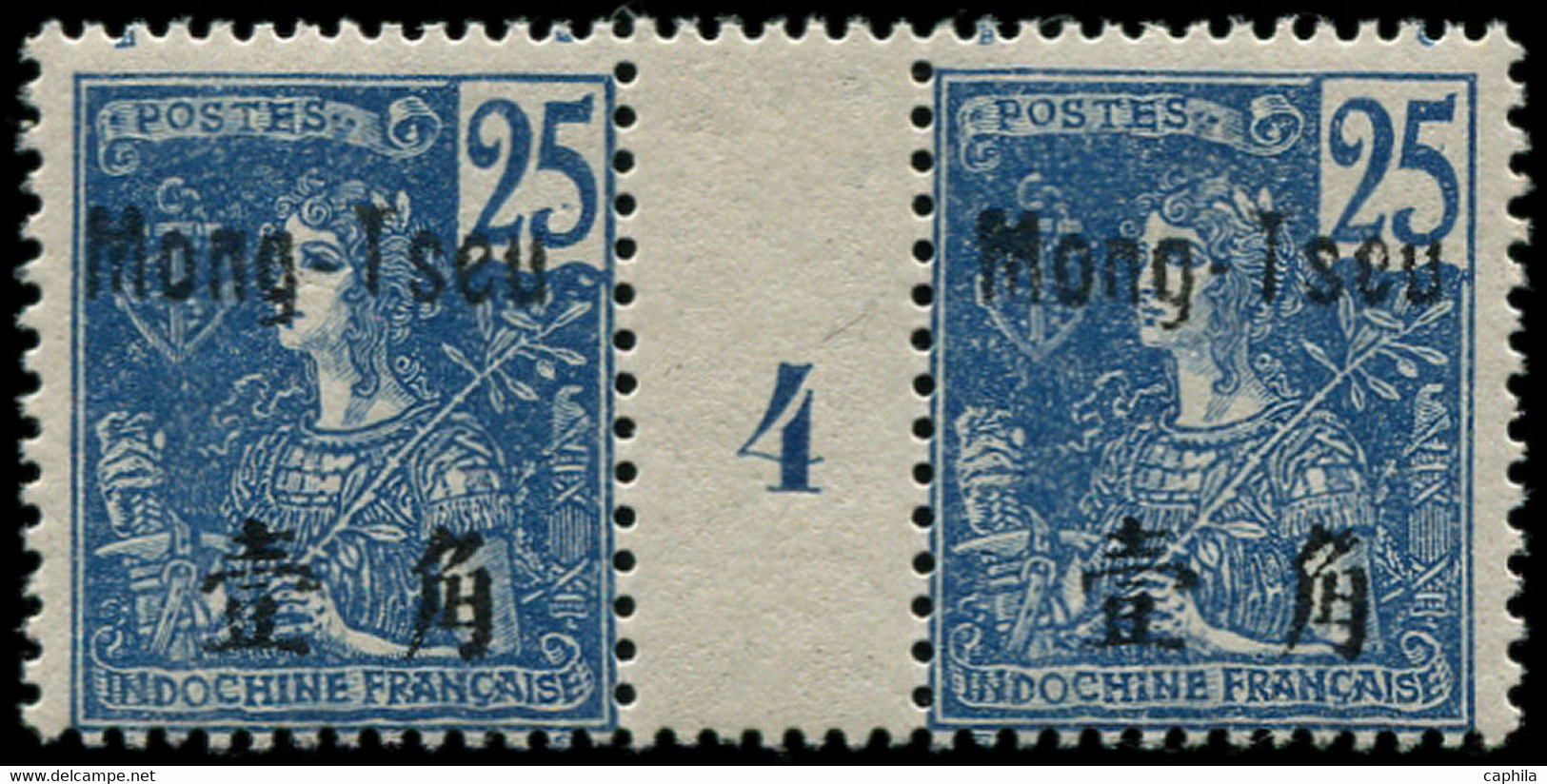 ** MONG-TZEU - Poste - 24, Paire Millésime "4": 25c. Bleu - Unused Stamps