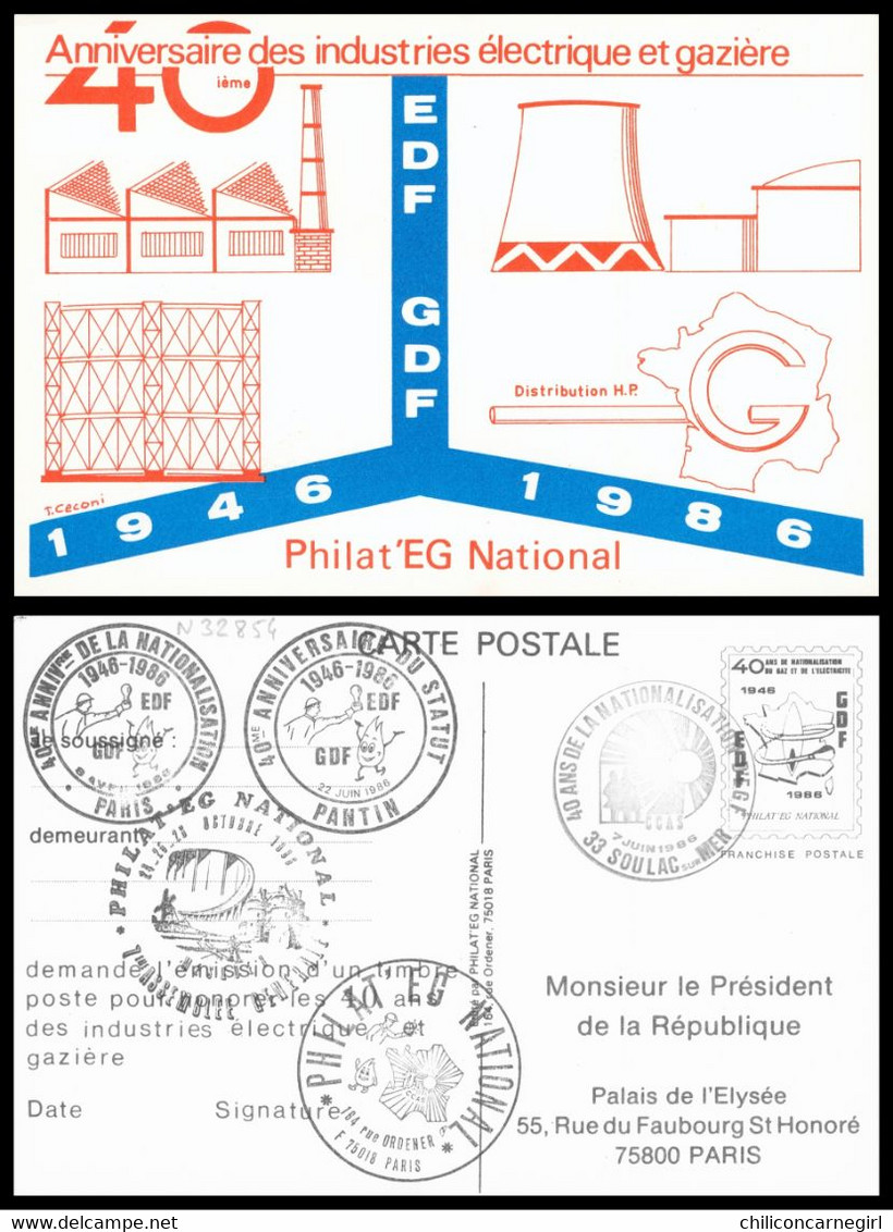 FRANCE PSEUDO ENTIER DEMANDE D'EMISSION D'UN TP POUR EDF GDF - PANTIN PARIS SOULAC - PRESIDENT - 1986 - Private Stationery