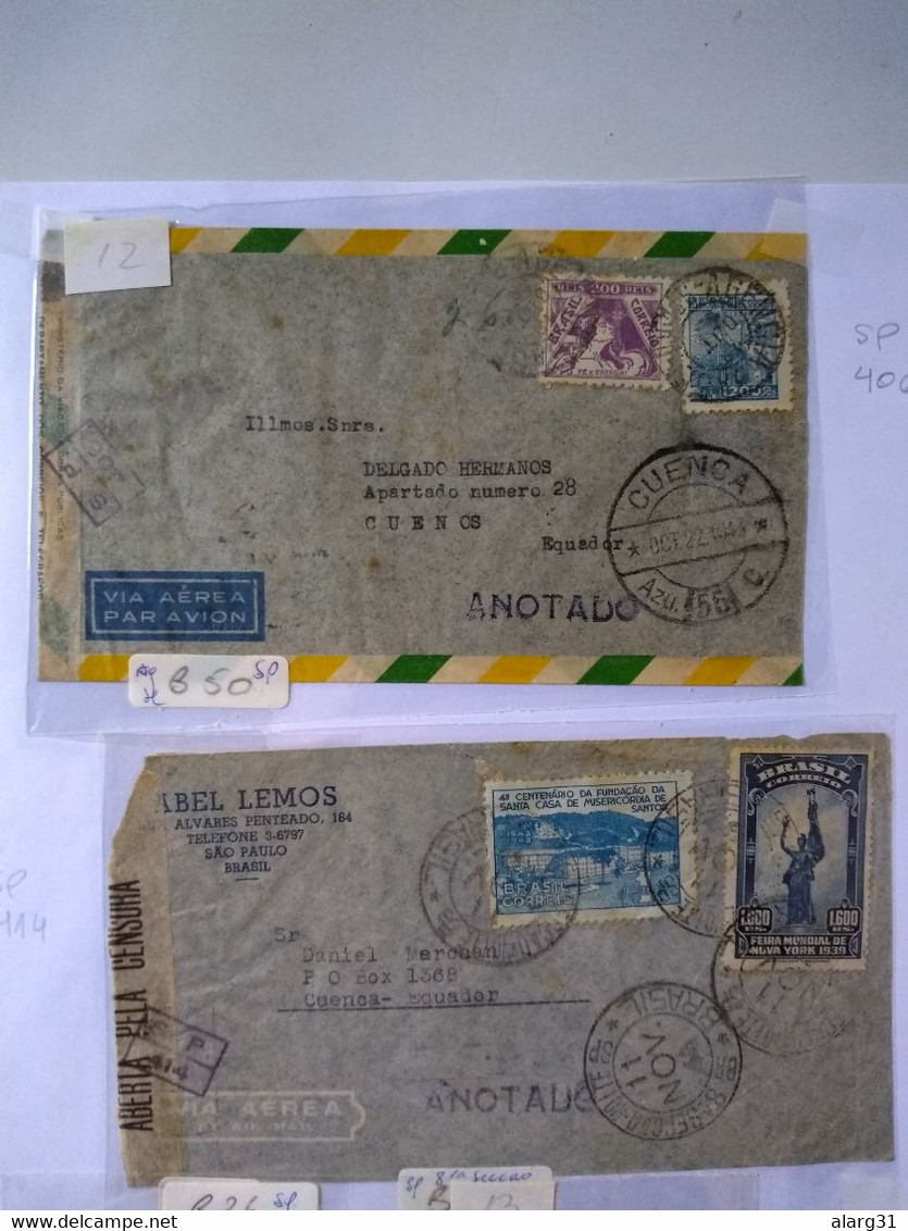 Brasil 3 Covers Airmail 1944 Censored Sao Paulo Rare Destination  Cuenca Ecuador - Briefe U. Dokumente