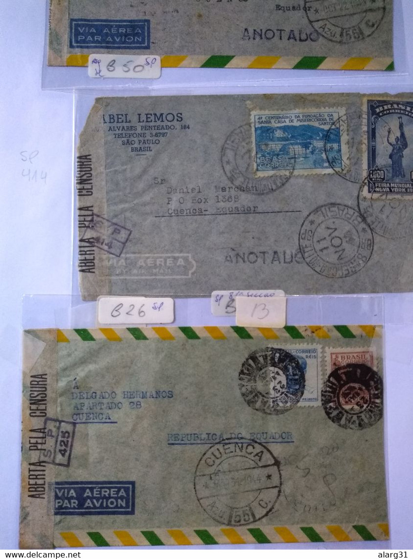 Brasil 3 Covers Airmail 1944 Censored Sao Paulo Rare Destination  Cuenca Ecuador - Briefe U. Dokumente