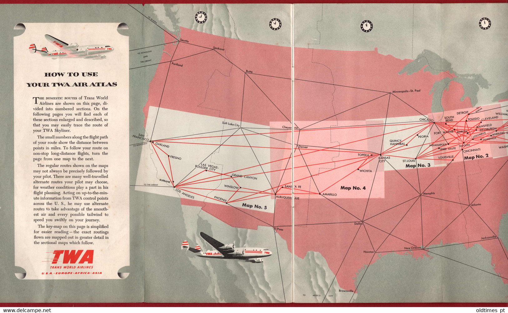 USA - TWA - TRANS WORLD AIRWAYS - AIR ROUTES IN UNITED STATES - FLIGHT MAP - 1950 - Welt