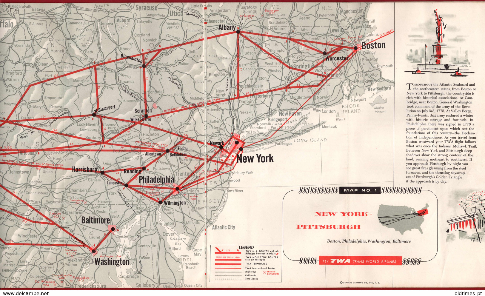 USA - TWA - TRANS WORLD AIRWAYS - AIR ROUTES IN UNITED STATES - FLIGHT MAP - 1950 - Monde