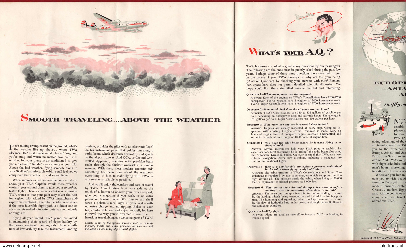 USA - TWA - TRANS WORLD AIRWAYS - AIR ROUTES IN UNITED STATES - FLIGHT MAP - 1950 - World