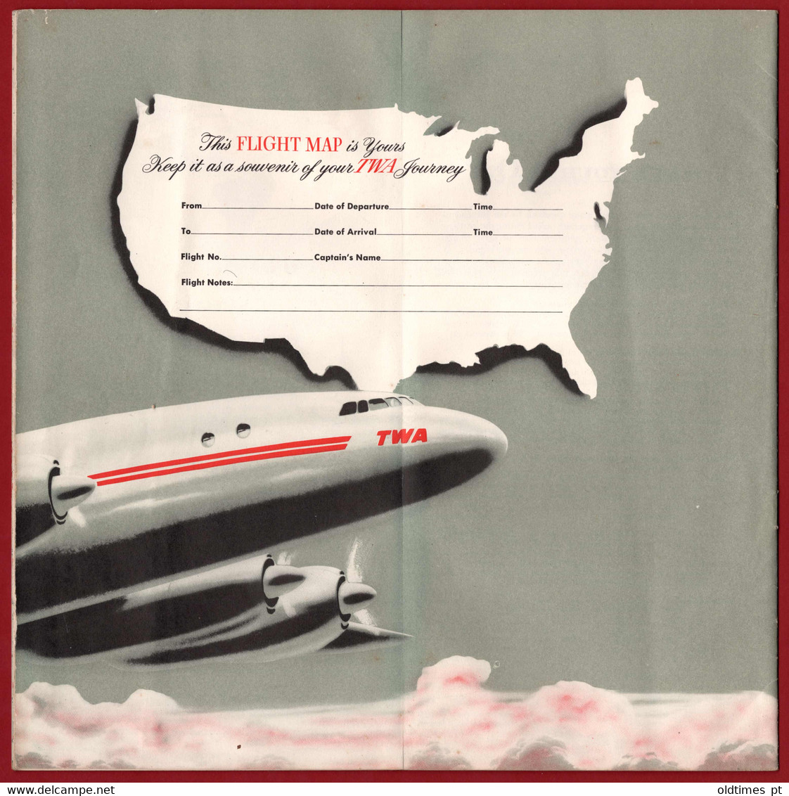 USA - TWA - TRANS WORLD AIRWAYS - AIR ROUTES IN UNITED STATES - FLIGHT MAP - 1950 - Welt