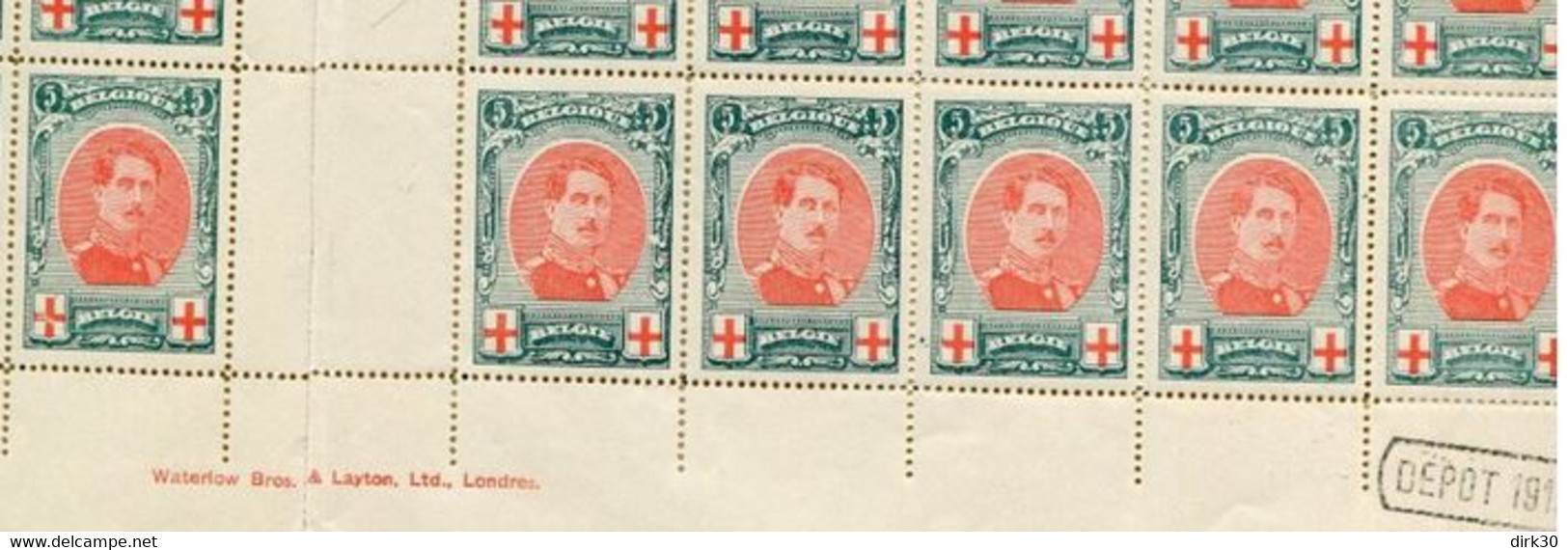 Belgie 1915 132 Albert I Monarchie Red Cross FULL SHEET Of 4x25 INTERPANNEAUX MNH OCB 4200€ (tandingen Gelost Zie Scans) - ...-1930