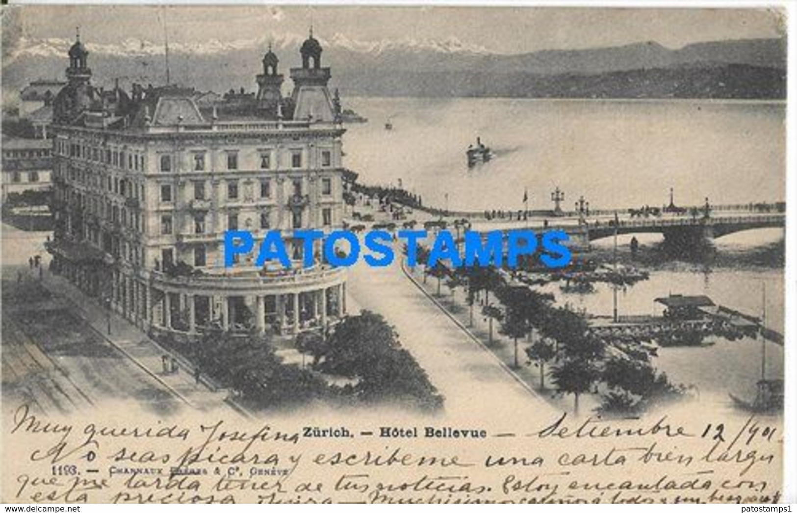 153752 SWITZERLAND ZÜRICH HOTEL BELLEVUE CIRCULATED TO URUGUAY POSTAL POSTCARD - Bellevue