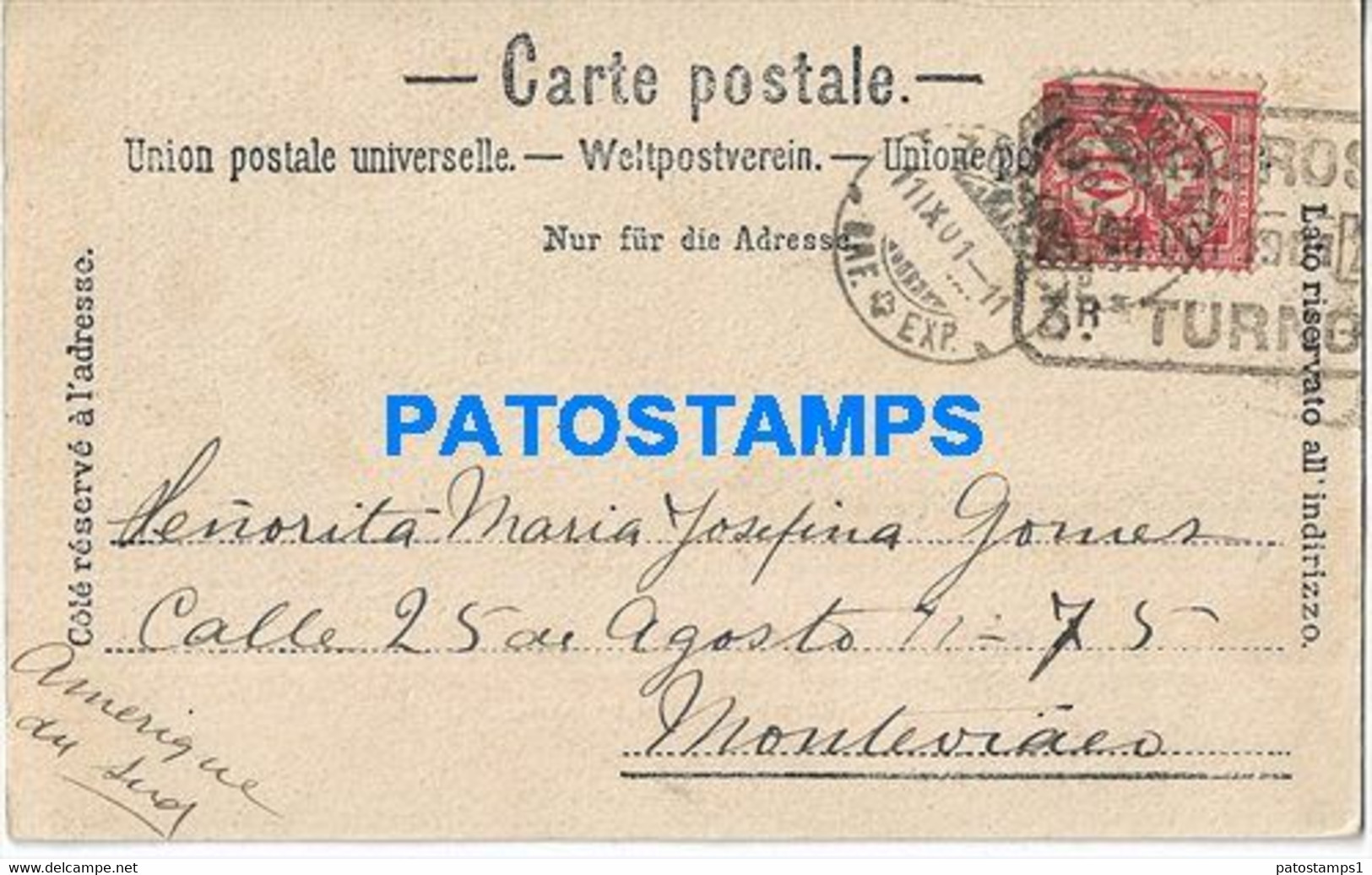 153752 SWITZERLAND ZÜRICH HOTEL BELLEVUE CIRCULATED TO URUGUAY POSTAL POSTCARD - Bellevue