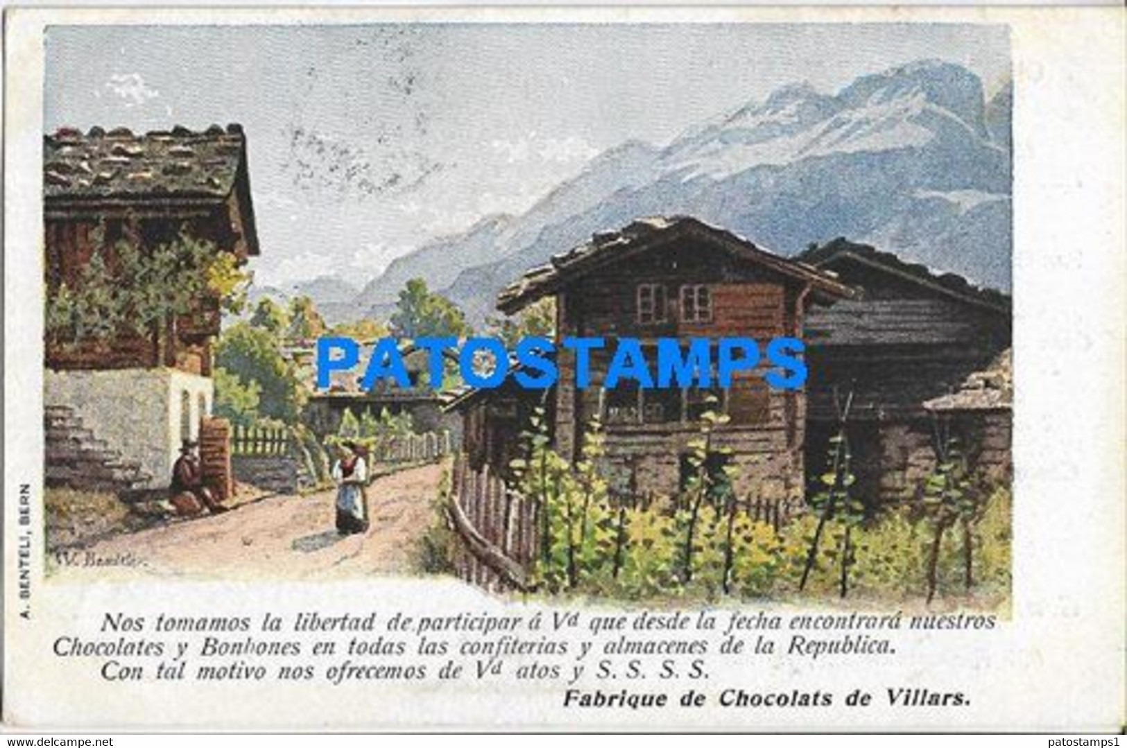 153761 SWITZERLAND FRIBOURG PUBLICITY CHOCOLAT DE VILLARS CIRCULATED TO ARGENTINA POSTAL POSTCARD - Villars-les-Moines