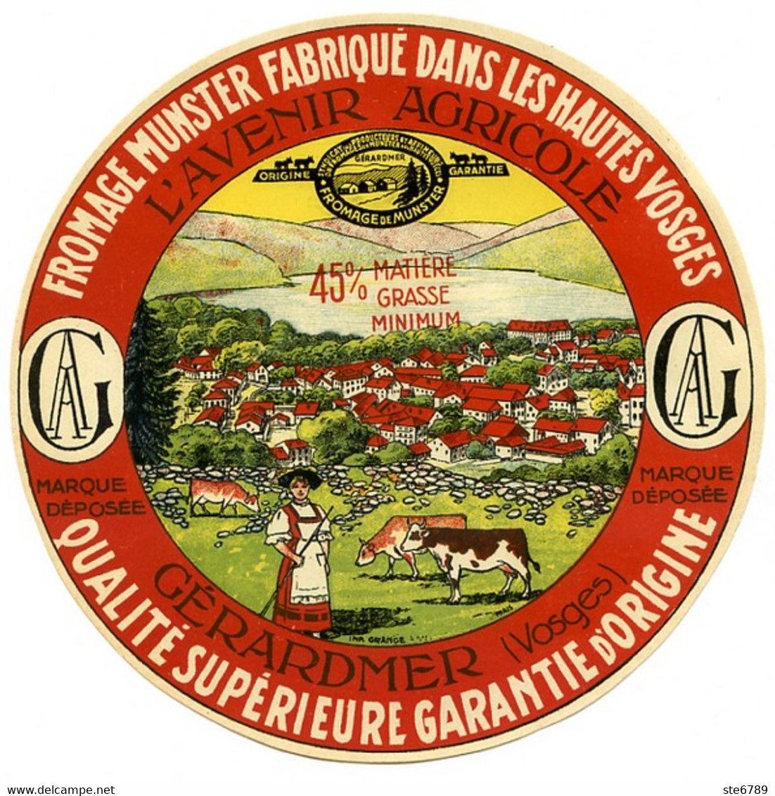 Etiquette Ancienne : Fromage, Munster Avenir Agricole Gérardmer Hautes Vosges 88  45% MG - Cheese
