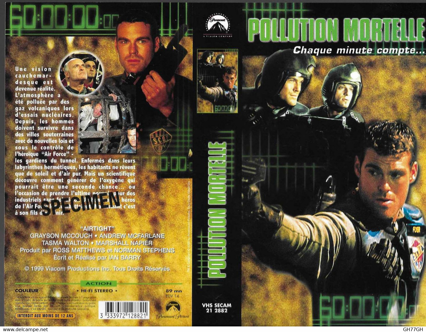 "POLLUTION MORTELLE" -jaquette SPECIMEN Originale PARAMOUNT VHS SECAM -airtight - Action, Adventure