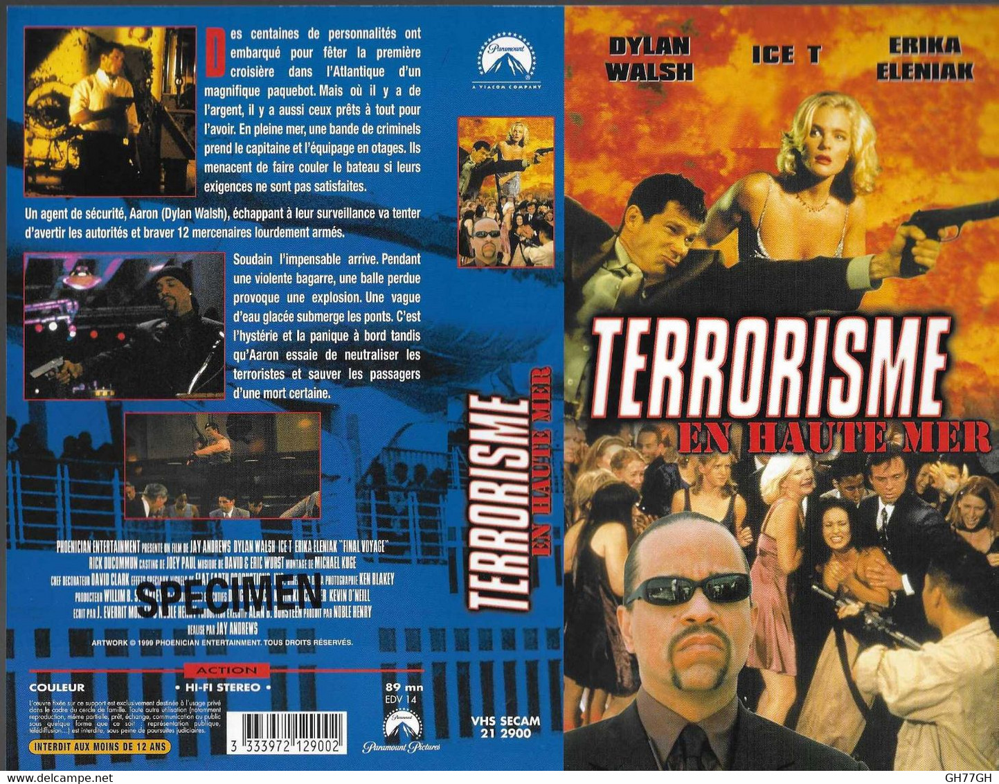 "TERRORISME EN HAUTE MER" -jaquette SPECIMEN Originale PARAMOUNT VHS SECAM -final Voyage - Azione, Avventura