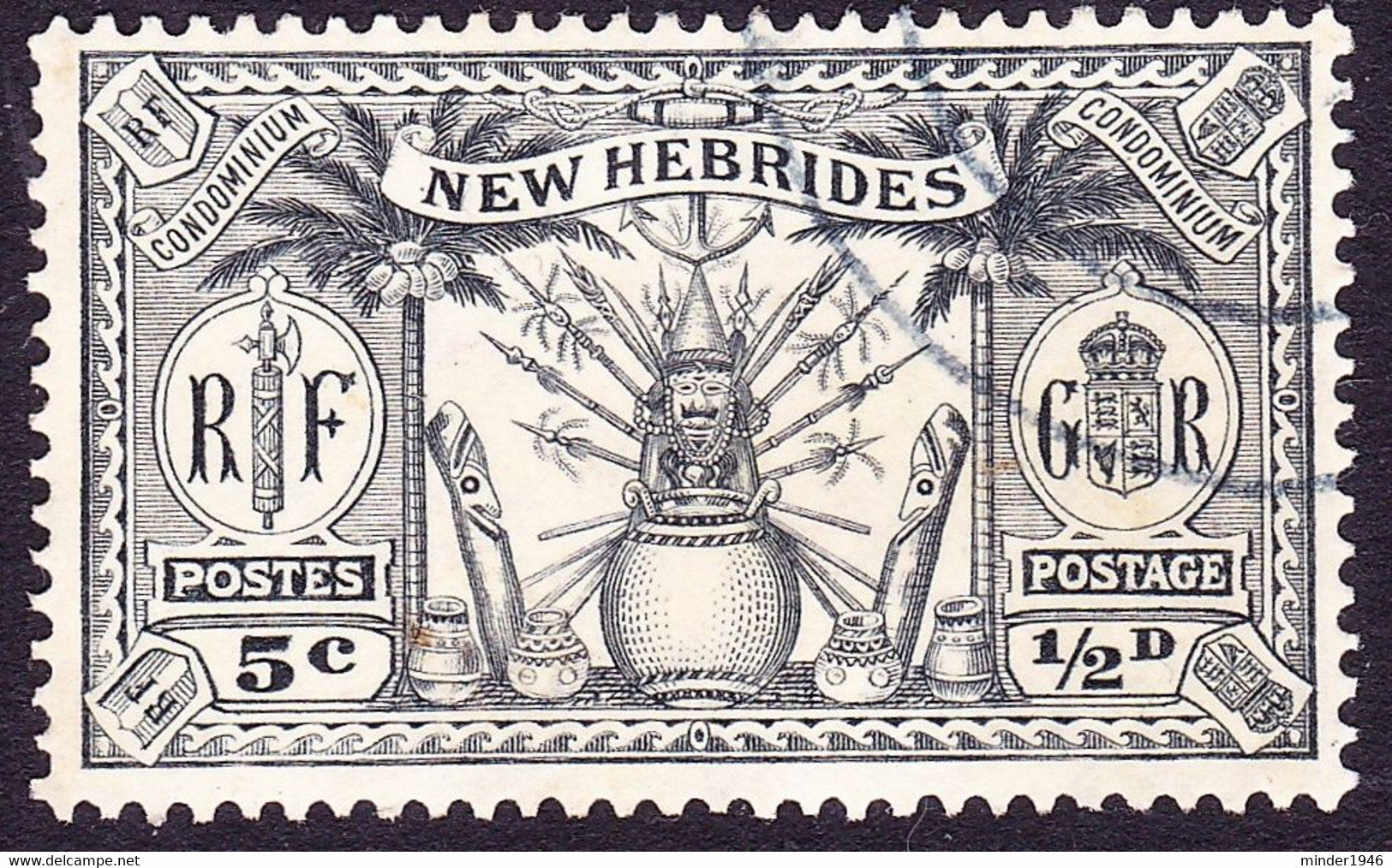 NEW HEBRIDES 1925 ½d (5c) Black SG43 FU - Gebruikt