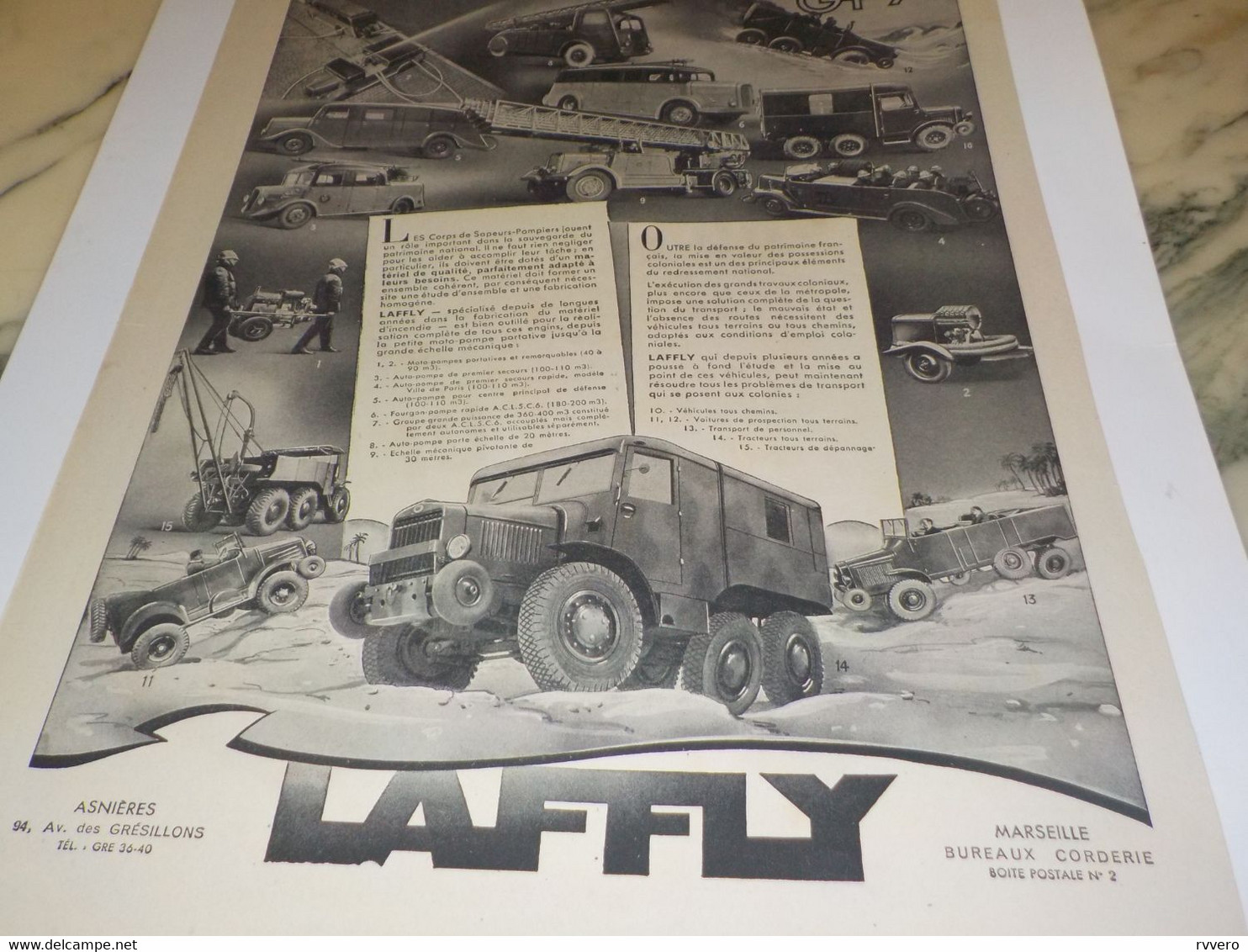 ANCIENNE PUBLICITE SAPEUR POMPIER ET LAFFLY 1941 - Camions