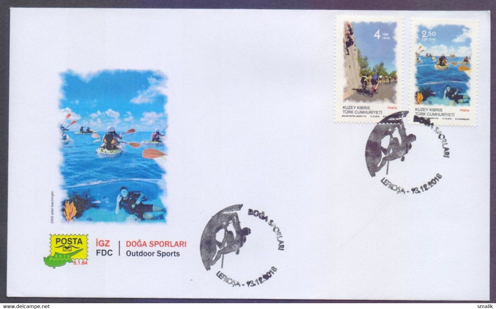 KIBRIS TURKISH CYPRUS 2018 FDC - Outdoor Sports Cycling Yatching, Complete Set On First Day Cover - Cartas & Documentos