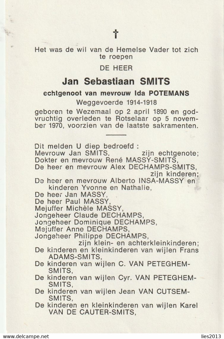 Weggevoerde, 1914-18, Jan Smits, Potemans, Wezemaal, Rotselaar - Andachtsbilder