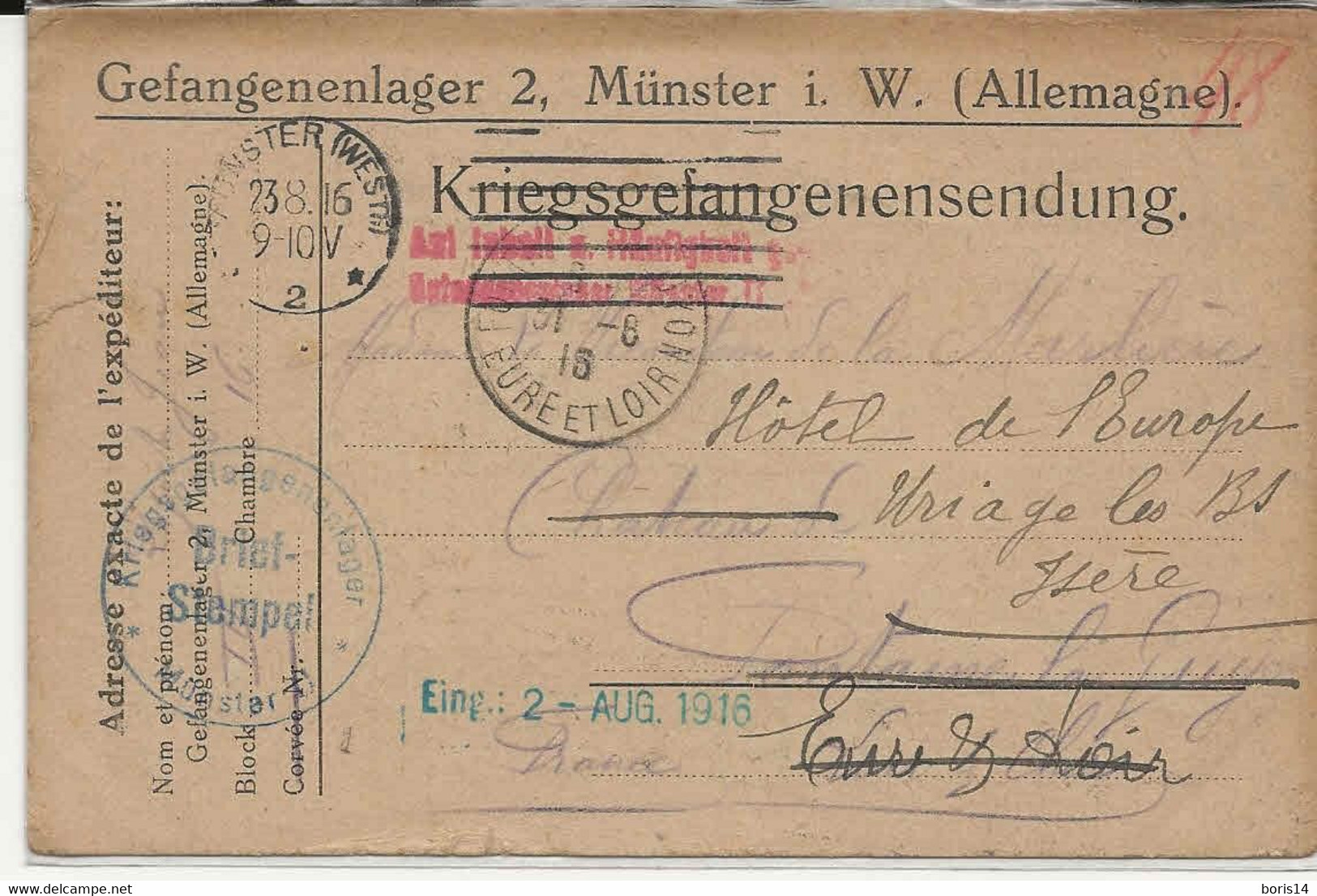 ALLEMAGNE -19852  -  Gefangenenlager    2 , Münster  I W . 1916 - Munster