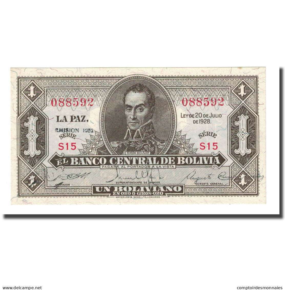 Billet, Bolivie, 1 Boliviano, L.1928, KM:128c, NEUF - Bolivie