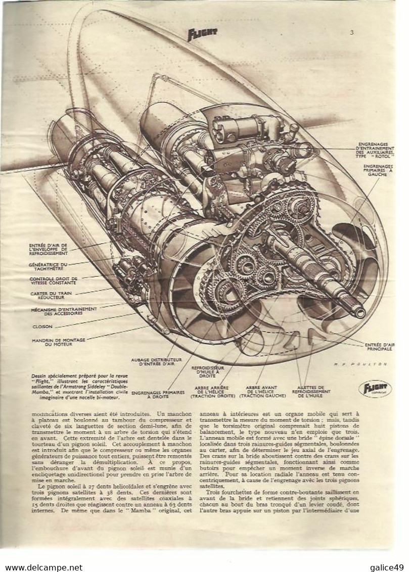 Dépliant Technique Turbo Propulseur "Double Mamba" - Armstrong Siddeley - Flight 31 Mars 1949 - Sur 6 Pages - Spaccati