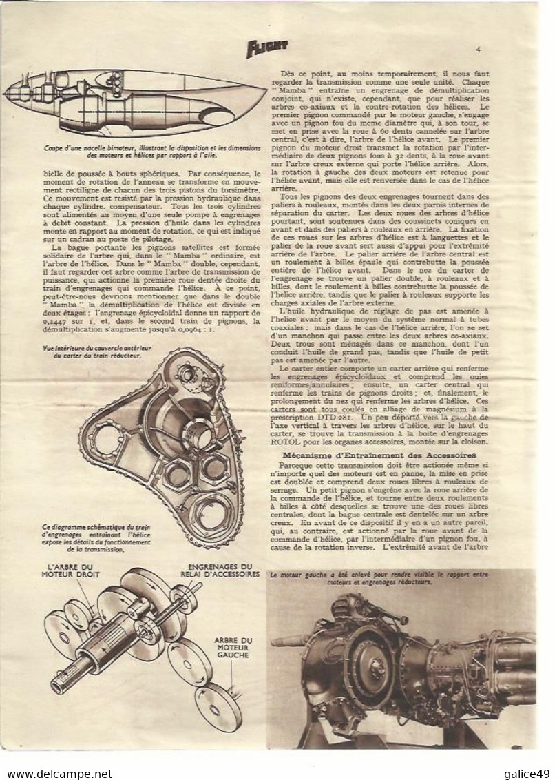 Dépliant Technique Turbo Propulseur "Double Mamba" - Armstrong Siddeley - Flight 31 Mars 1949 - Sur 6 Pages - Figuras Desolladas