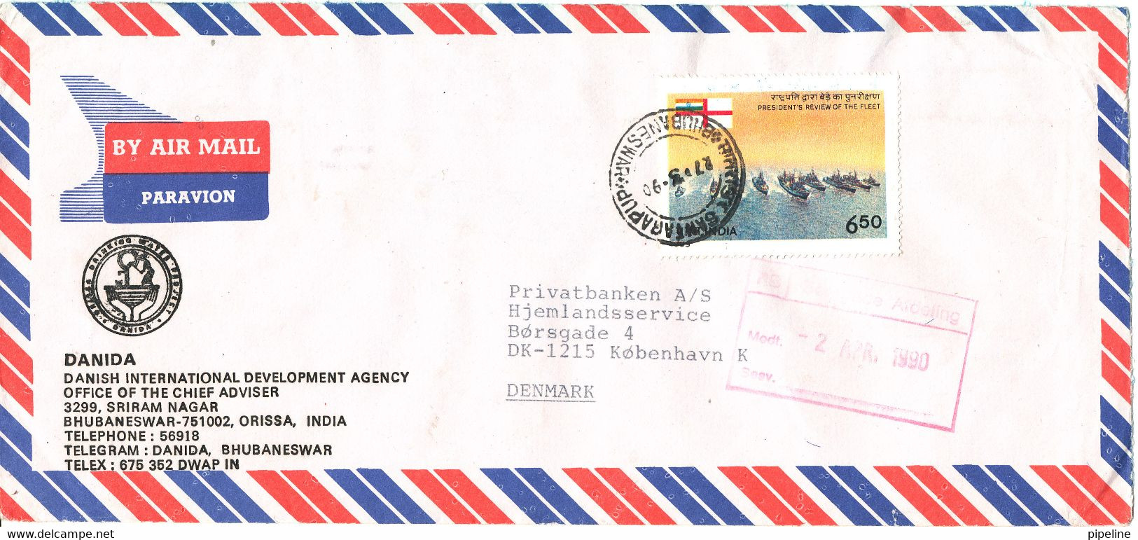 India Air Mail Cover Sent To Denmark 27-3-1990 Single Franked - Corréo Aéreo