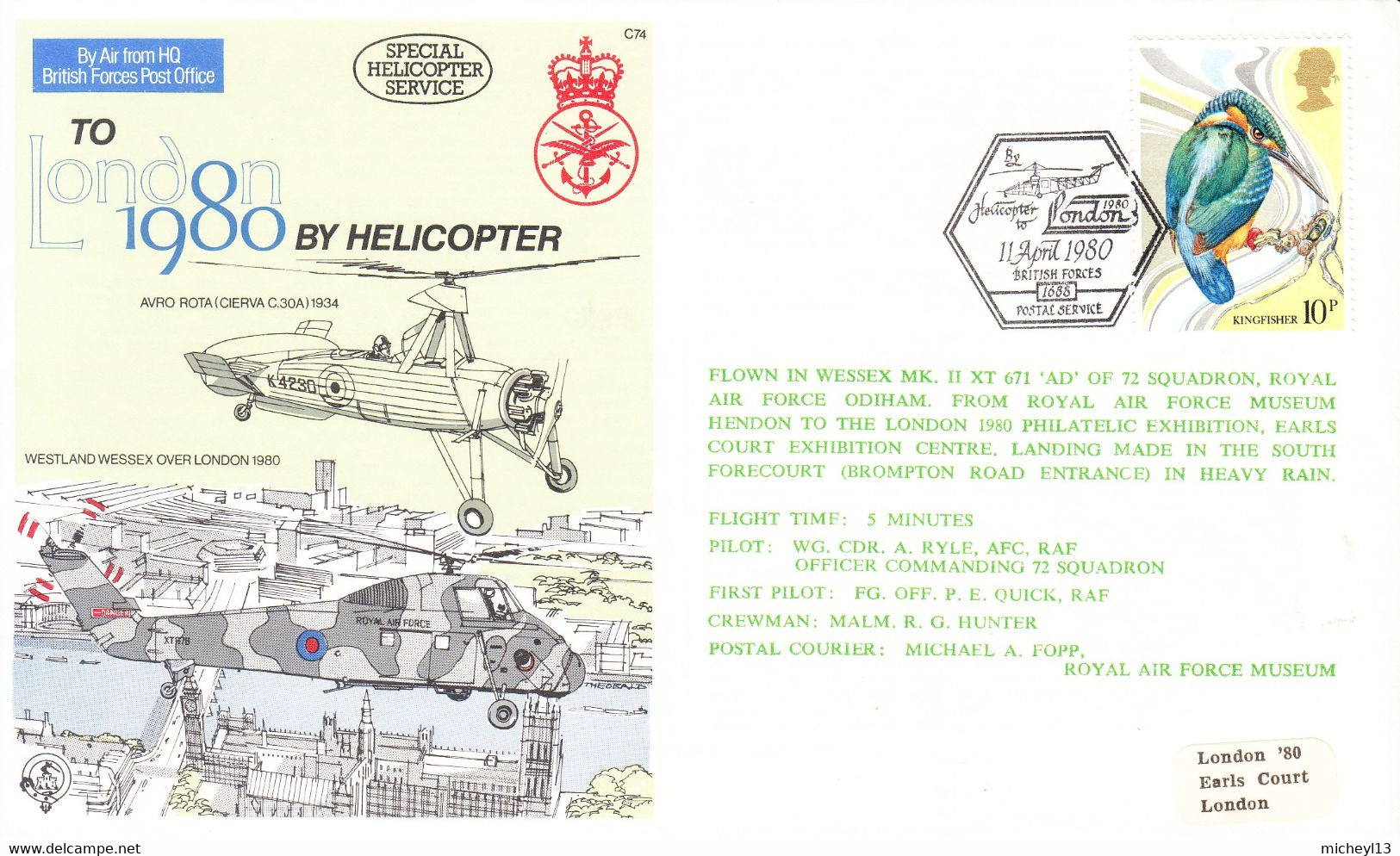 Grande Bretagne-British Forces1655 Postal Service-11/04/1980-hélicopter To London 1980 - Hélicoptères