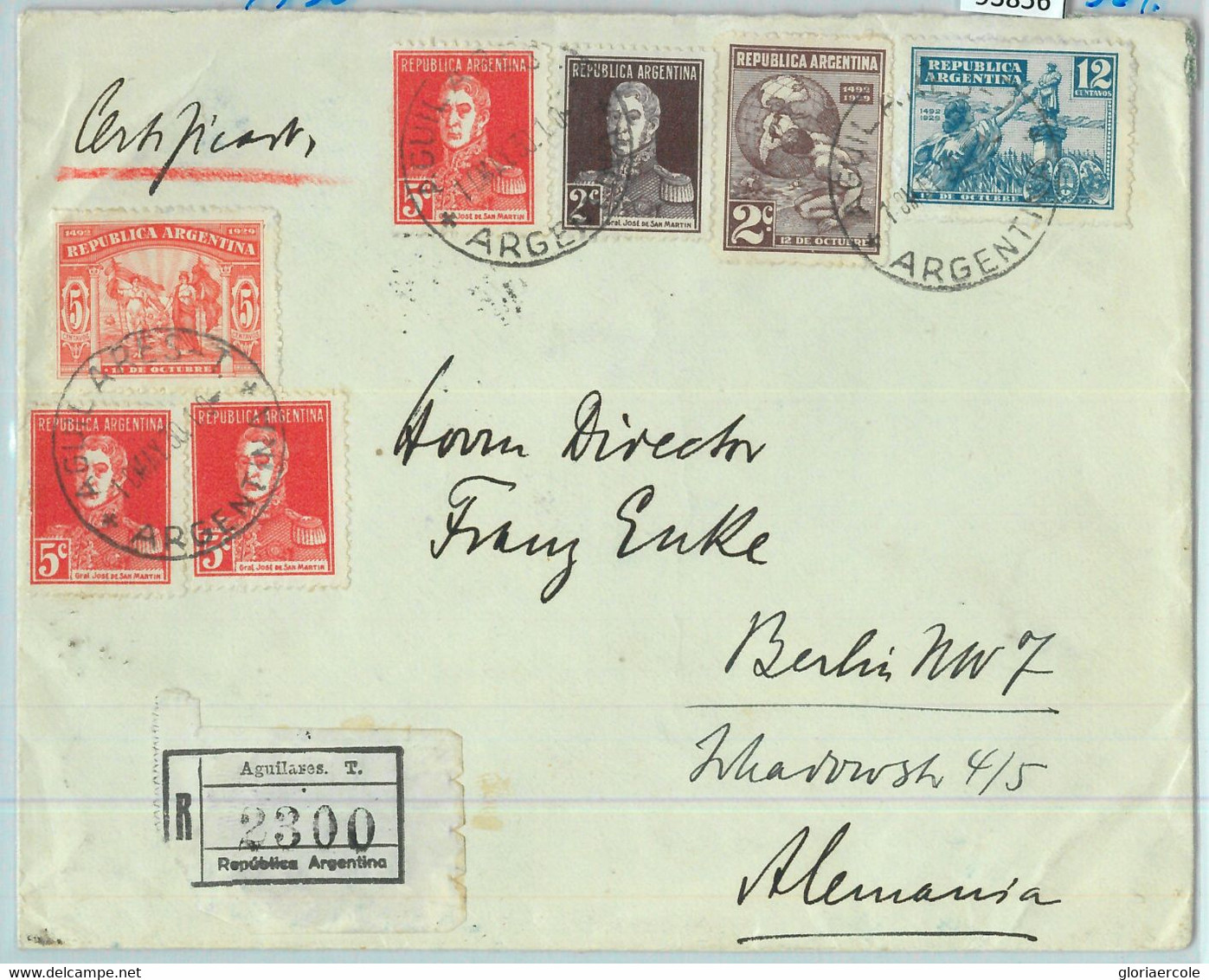 93856 - ARGENTINA - POSTAL HISTORY - REGISTERED Cover AGUILARES  To GERMANY 1930 - Briefe U. Dokumente