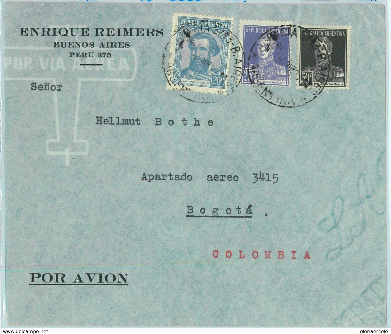 93860 - ARGENTINA - POSTAL HISTORY - AIRMAIL Cover To COLOMBIA  1935 - Lettres & Documents