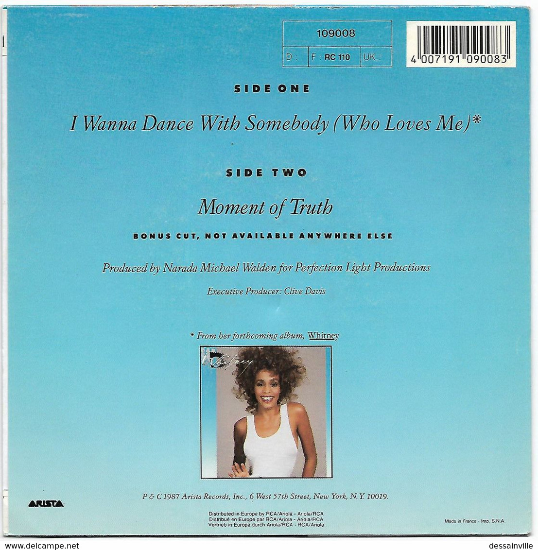 45 Tours WHITNEY HOUSTON - I Wanna Dance With Somebody / Moment Of Truth - Wereldmuziek