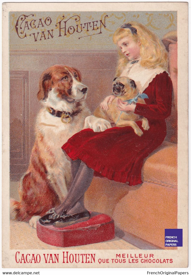 Grande Chromo Champenois - Chocolat Van Houten Fillette Fille Robe Mode Chien Saint-Bernard Bouledogue Edwardian C2-21 - Van Houten