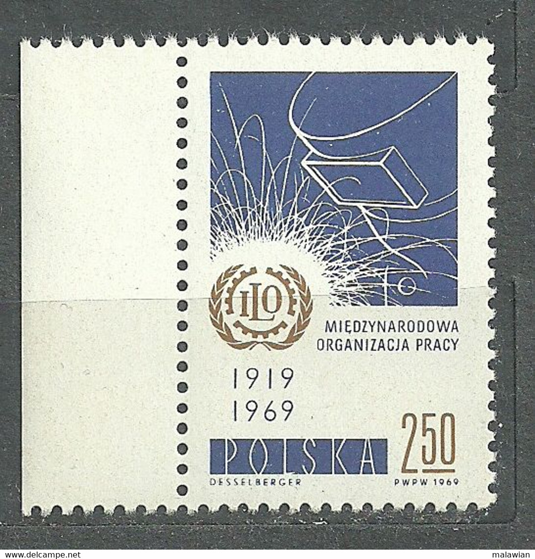 Poland, 1969 (#1957a), The 50th Anniversary Of The International Labour Organisation ILO Emblem Welder Schweißer - 1v - IAO