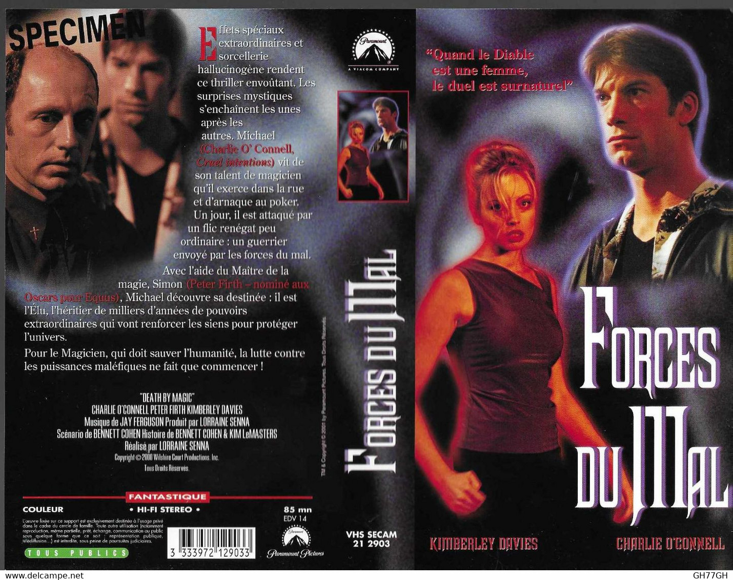 "FORCES DU MAL" -jaquette SPECIMEN Originale PARAMOUNT VHS SECAM -death By Magic - Action, Aventure