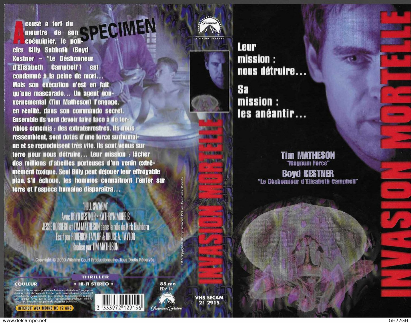 "INVASION MORTELLE" -jaquette SPECIMEN Originale PARAMOUNT VHS SECAM -hell Swarm - Ciencia Ficción Y Fantasía