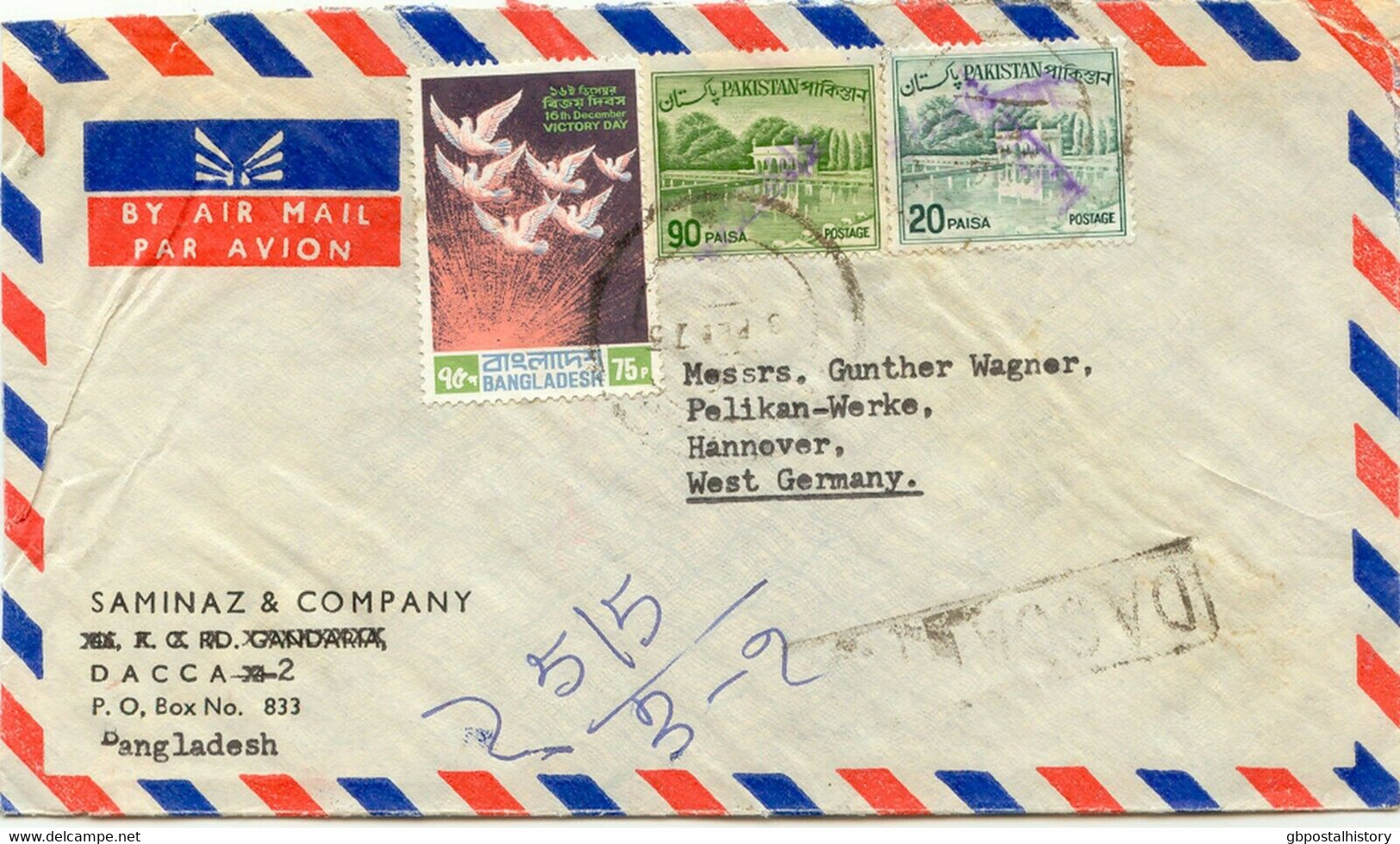 BANGLADESH 1973 Mixed Franking Bangladesh With Pakistan Hand Stamp Overprints - Bangladesch