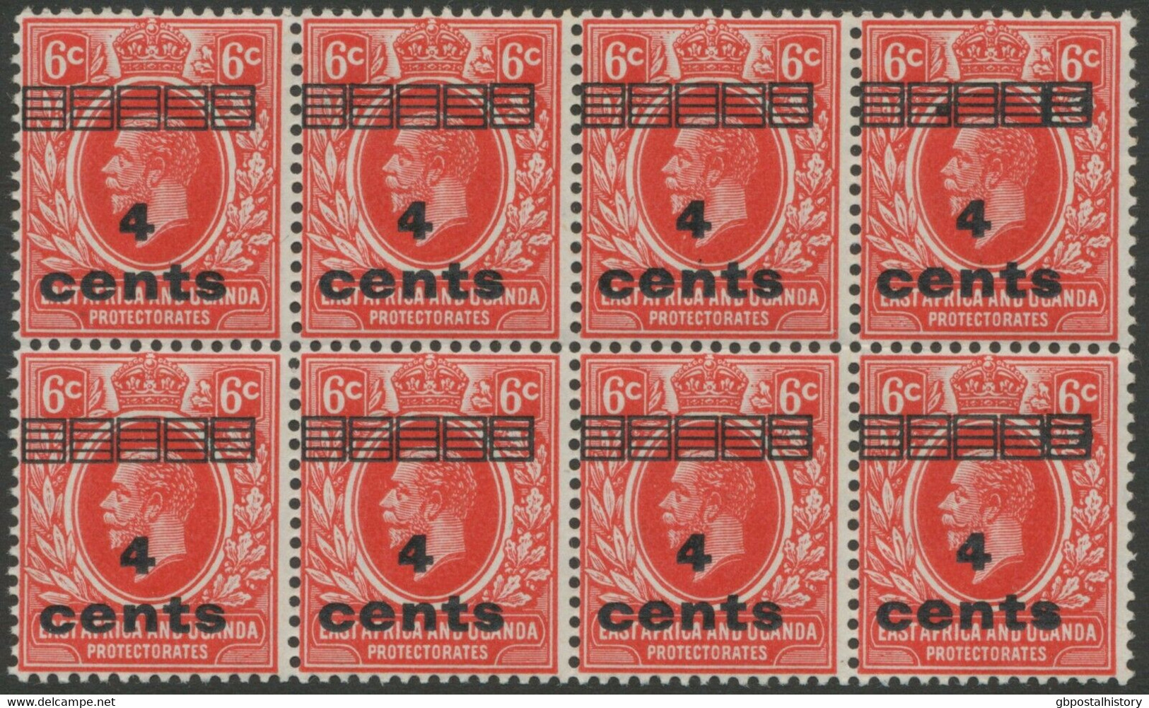 BRITISH EAST AFRICA AND UGANDA 1919 King George V 4 C On 6 C Carmine U/M VARIETY - East Africa & Uganda Protectorates