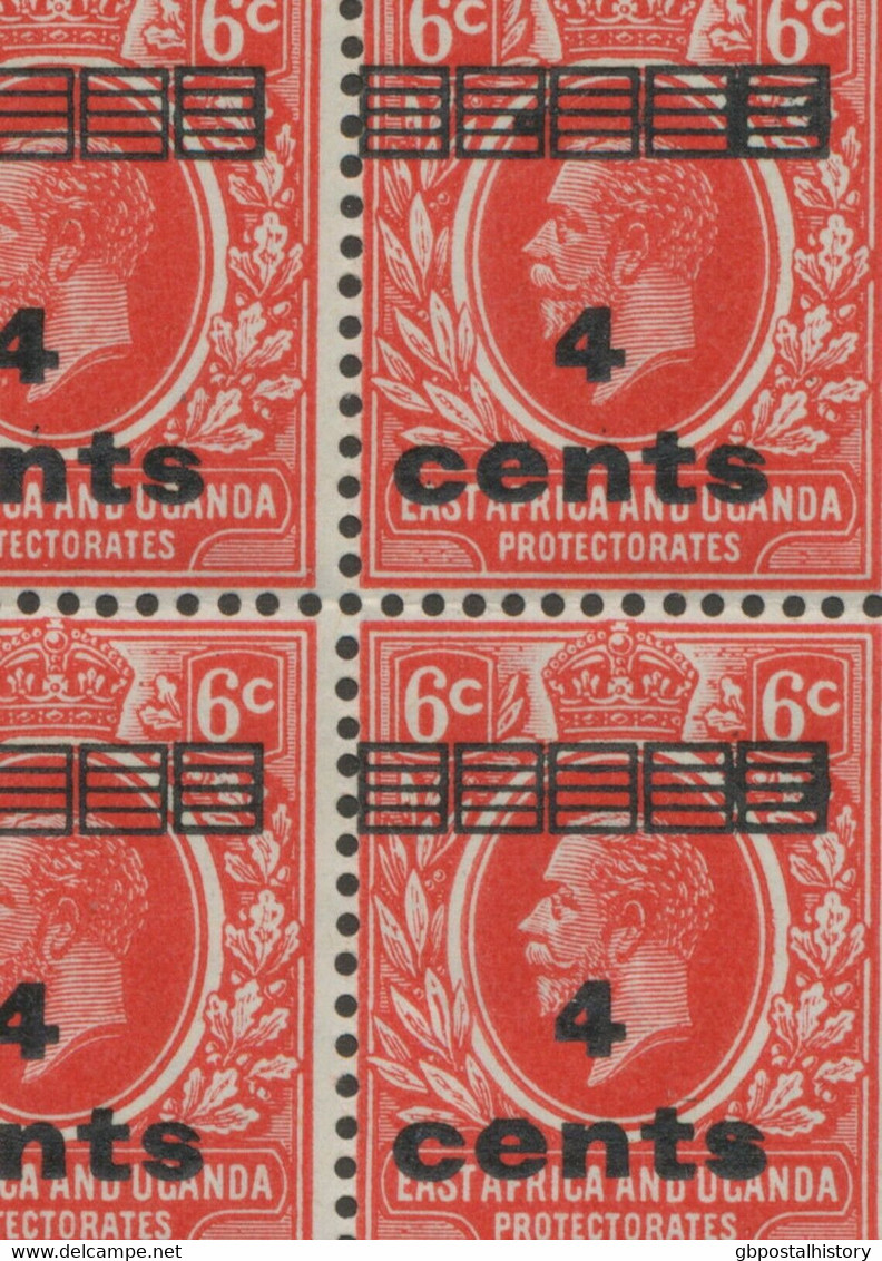 BRITISH EAST AFRICA AND UGANDA 1919 King George V 4 C On 6 C Carmine U/M VARIETY - East Africa & Uganda Protectorates