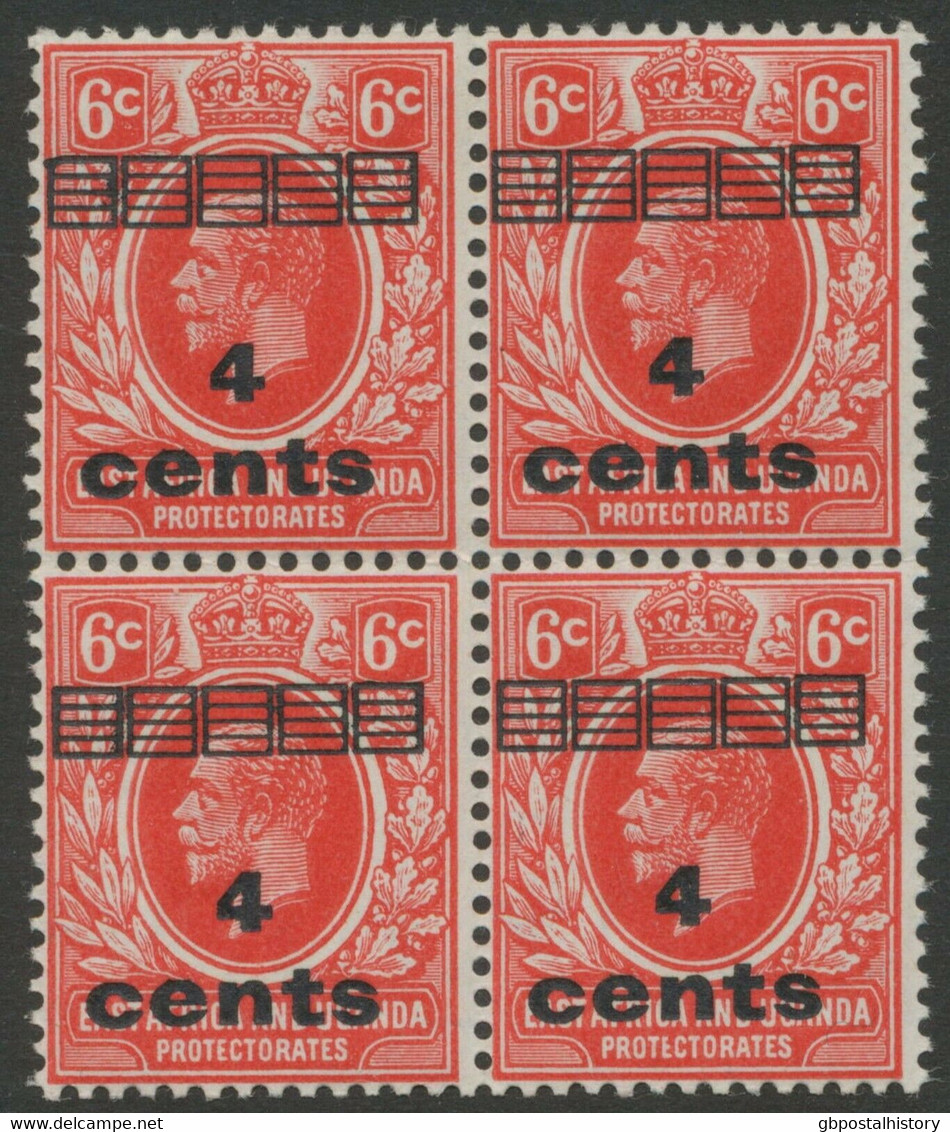 BRITISH EAST AFRICA AND UGANDA 1919 King George V 4 C On 6 C Carmine U/M VARIETY - Herrschaften Von Ostafrika Und Uganda