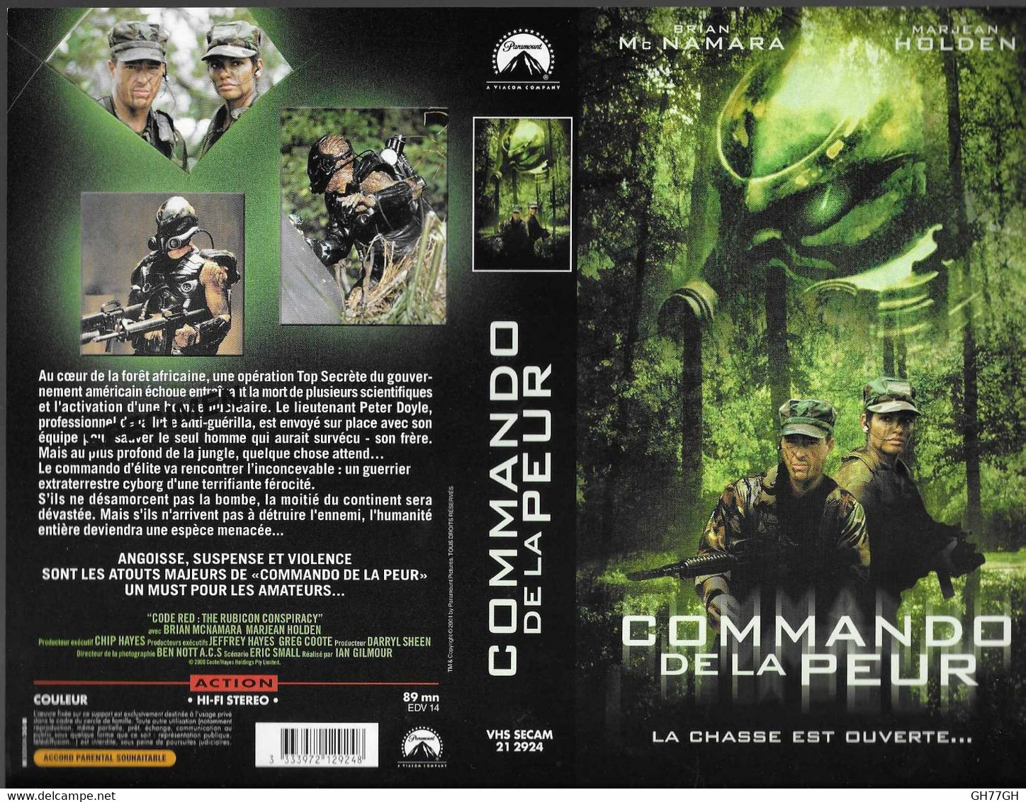 "COMMANDO DE LA PEUR" -jaquette SPECIMEN Originale PARAMOUNT VHS SECAM -code Red: The Rubicon Conspiracy - Acción, Aventura