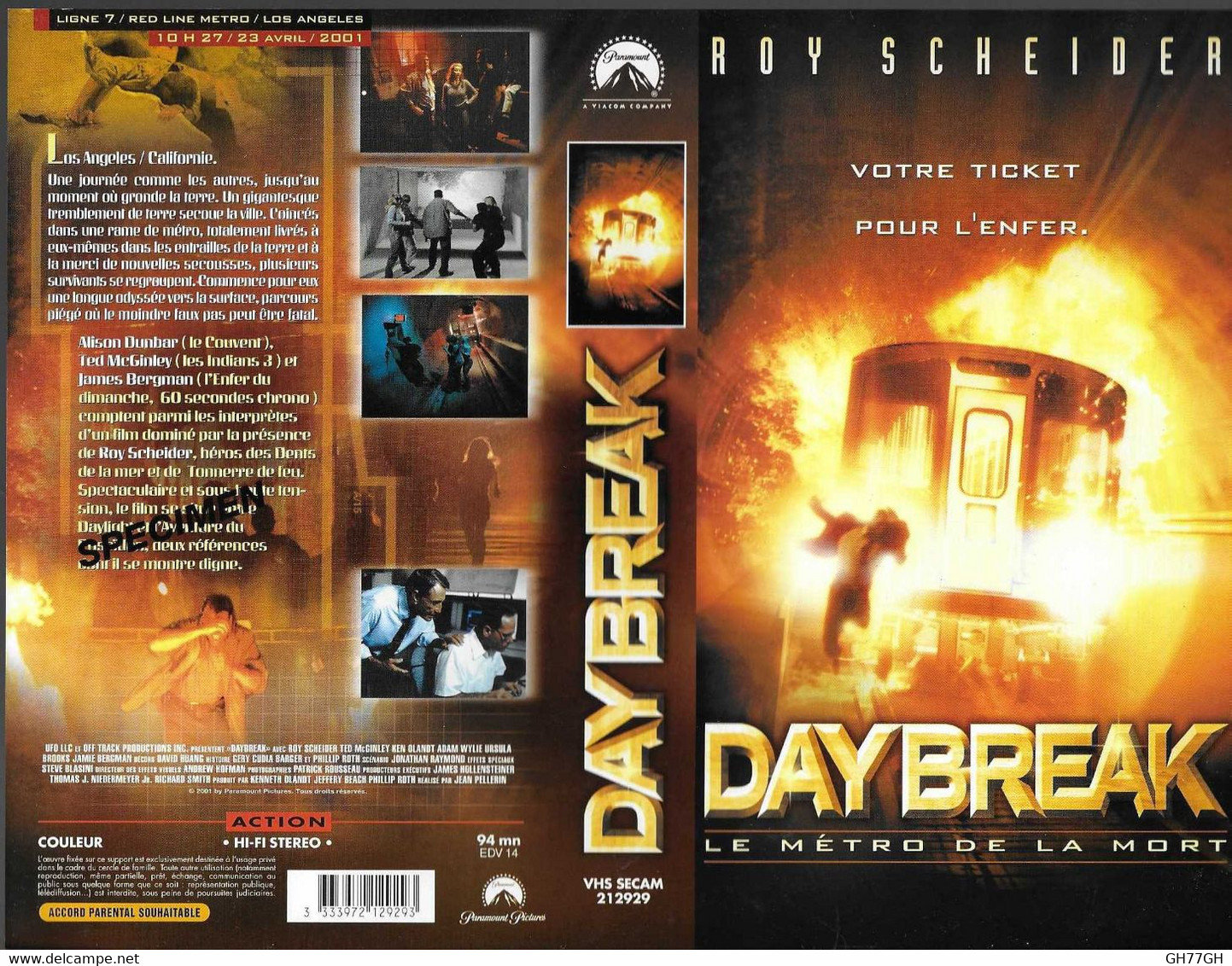 "DAYBREAK" -jaquette SPECIMEN Originale PARAMOUNT VHS SECAM - Actie, Avontuur