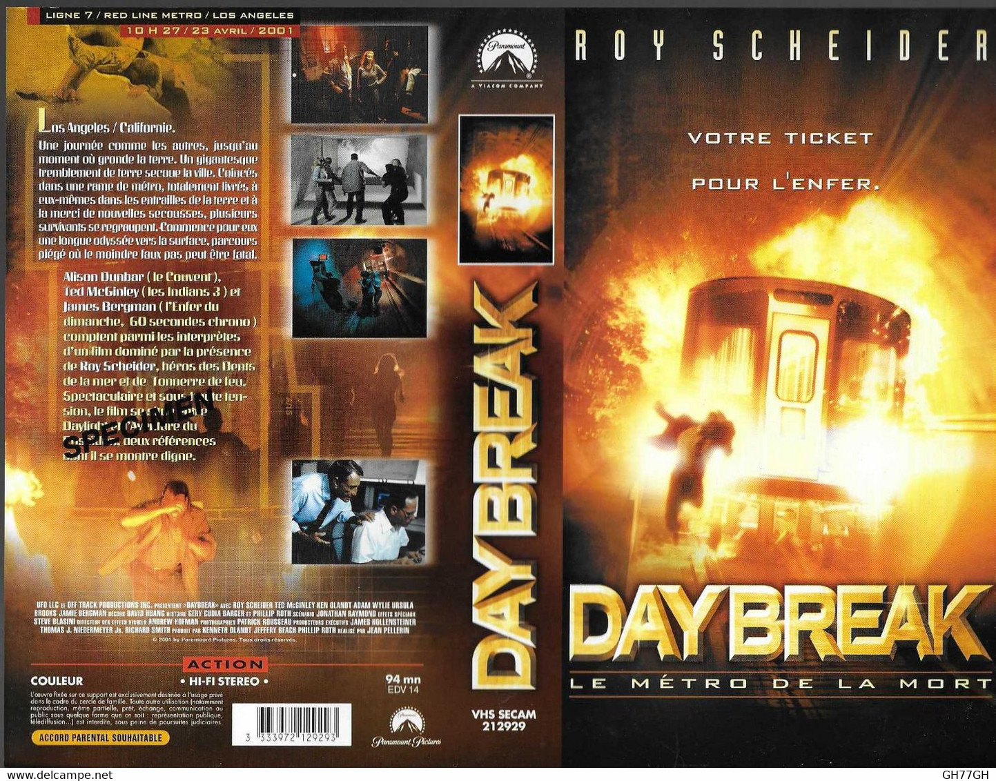 "DAYBREAK" -jaquette SPECIMEN Originale PARAMOUNT VHS SECAM - Action, Aventure